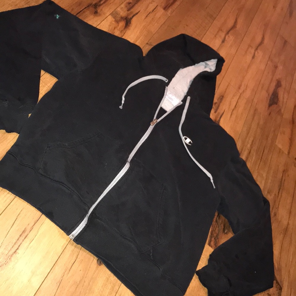 Champion Black Faded Distressed Zip Hoodie
